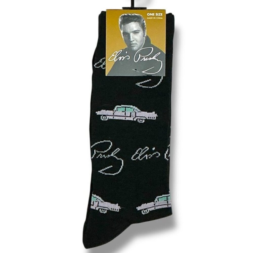 Elvis Presley Socks Pink Cadillac Novelty Casual Dress Crew Mid Calf One Size - Picture 3 of 16